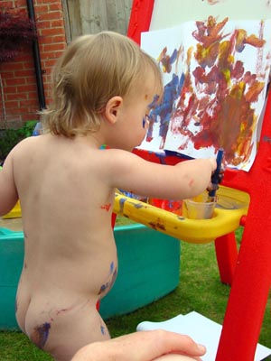 Misha painting - calls for a bath afterwards!