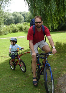 ... and Joshua on his bike with tow-bar