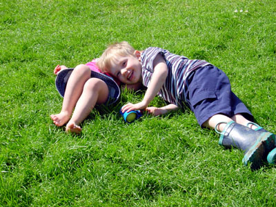 The kids enjoy some sunshine in the garden