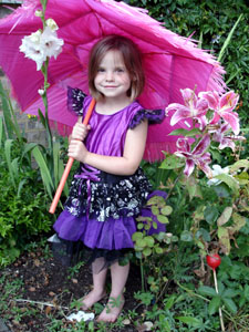 Misha showing off her colourful dress - a birthday present from Gordon & Hilary