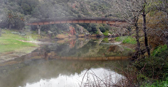 A view of the steam coming off the volcanic hot springs at Santa Maria Coghinas