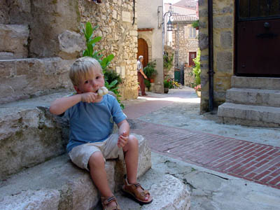 Joshua enjoys an ice cream in La Turbie - a little village near to where we stayed